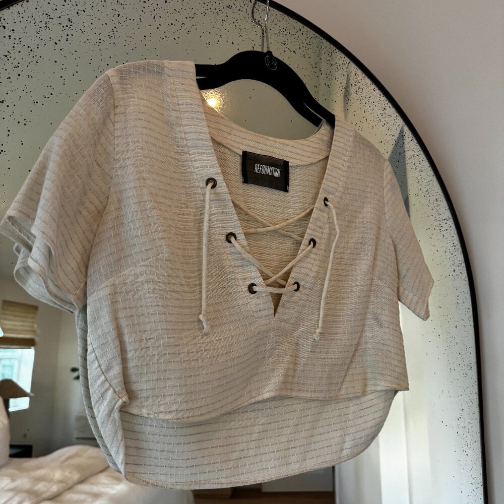 Reformation Linen Lace Up Crop Top Size XS